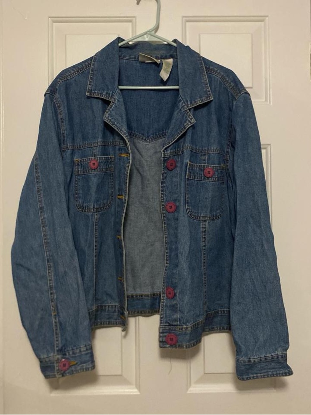 bill blass Blue Denim Jacket with Pink Buttons